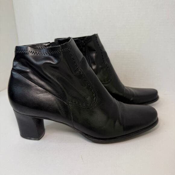 Franco Sarto Macon Block Heeled Leather Ankle Boots Black Women's Size 7.5 - Picture 1 of 8